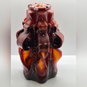 Candle, Vintage Handcarved, Red and Orange, Unlit